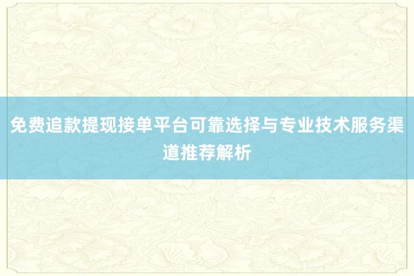 免费追款提现接单平台可靠选择与专业技术服务渠道推荐解析