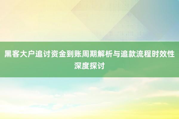 黑客大户追讨资金到账周期解析与追款流程时效性深度探讨